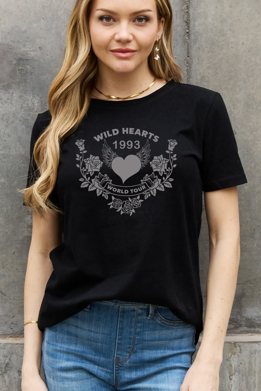 Simply Love Full Size WILD HEARTS 1993 WORLD TOUR Graphic Cotton Tee