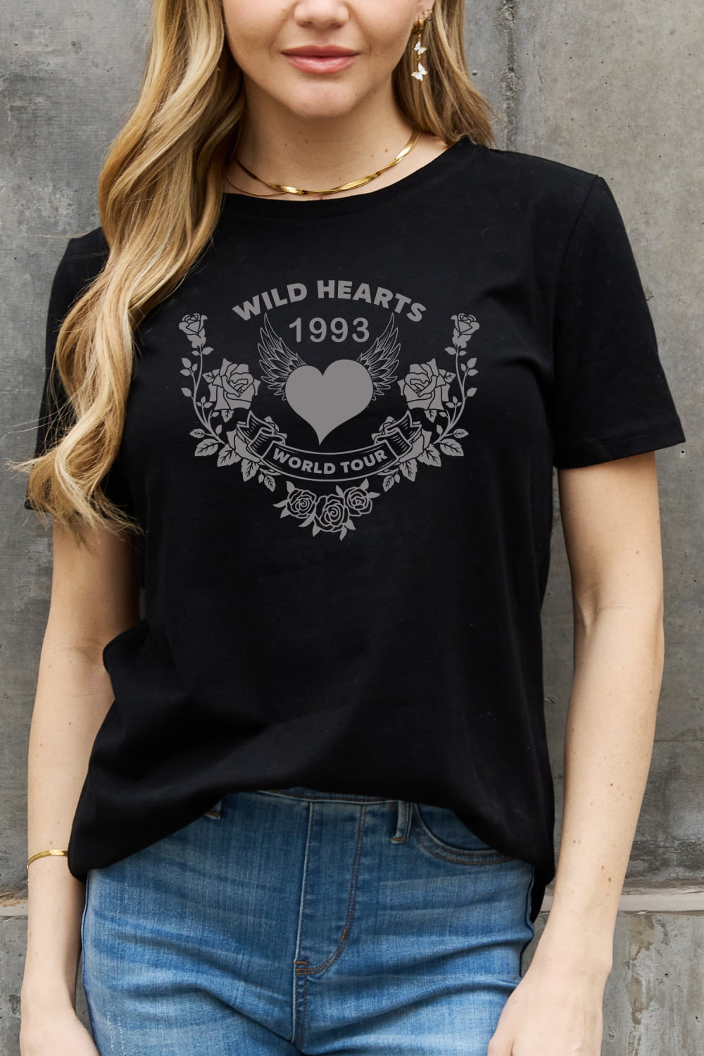 Simply Love Full Size WILD HEARTS 1993 WORLD TOUR Graphic Cotton Tee